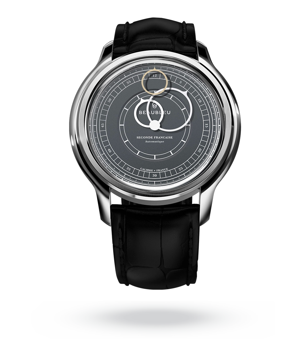 #couleur_Bracelet en cuir - Noir Caïman #color_Leather strap - Caiman Black