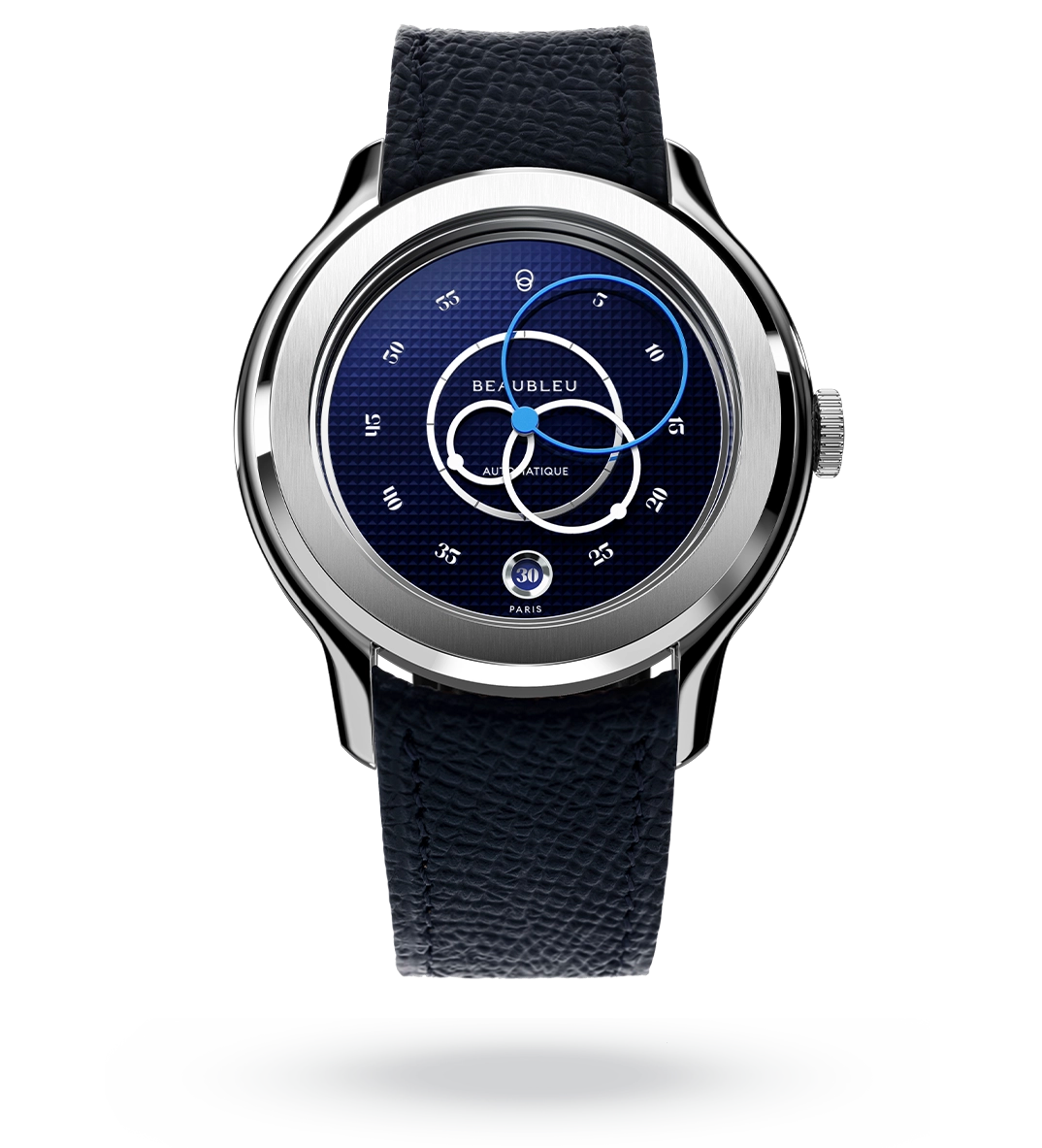 #couleur_Bracelet en cuir - Bleu Grainé #color_Leather strap - Grained Blue