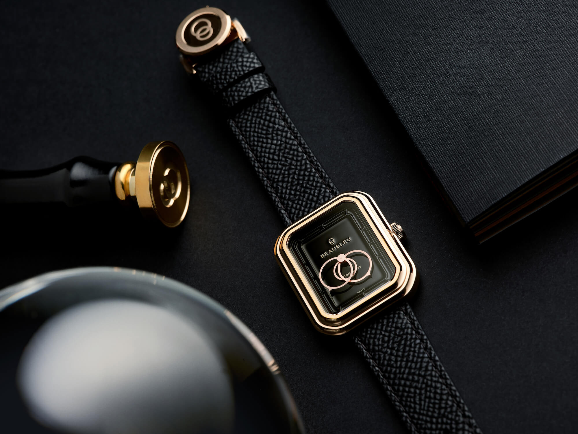 Bracelet de montre en cuir grainé noir