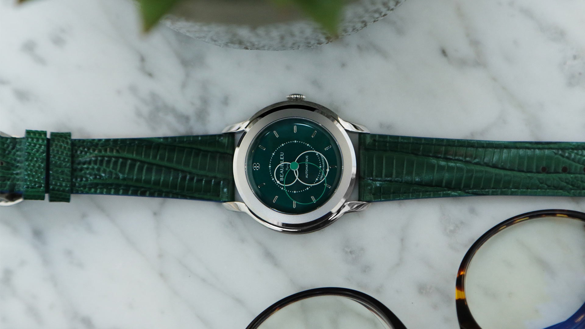 Beaubleu montre automatique aux aiguilles rondes Brio Vert Emeraude avec le bracelet en vert