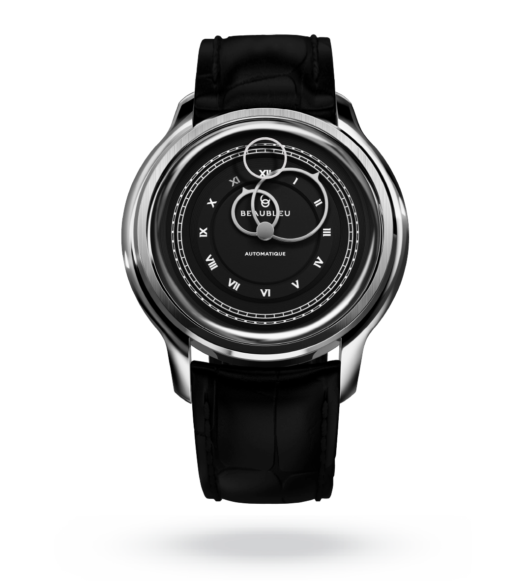 #couleur_Bracelet en cuir - Noir Caïman #color_Leather strap - Caiman Black